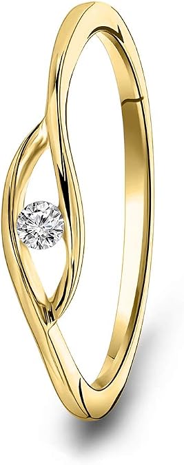 MIORE Solitaire Women's Ring Diamond Ring Genuine 9 Carat (375) White Gold Yellow Gold with Real Diamond of 0.05 Carat Skin-friendly Gold Engagement Ring Sustainable Handmade Jewellery