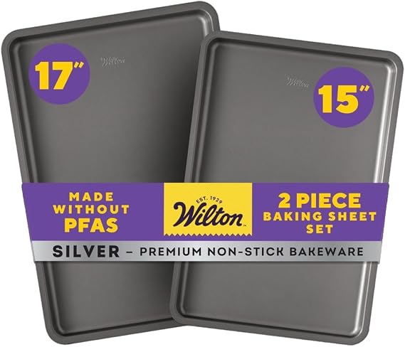 Wilton Silver Non-Stick Baking Sheet Set, Made Without PFAS, 2-Piece