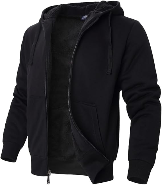 TanBridge Sherpa Fleece Lined Hoodie Big and Tall Plaid Flannel Jacket Winter Coats for Men Zip Up Winter Warm Sweatshirts