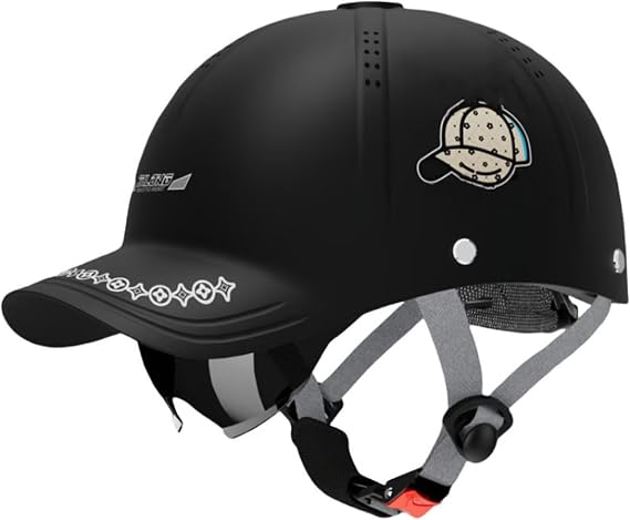 Retro Novelty Cool Half Helmets, Vintage German Baseball Cap Motorcycle Open Face Helmet, for Adult Women Men Bike Cruiser Chopper Moped Scooter, DOT Approved, with Hideable UV Visor Goggles
