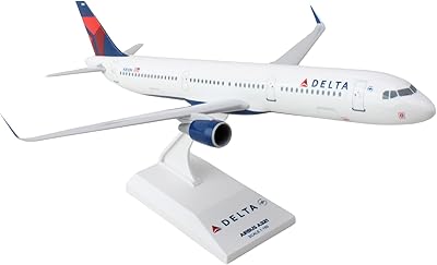 Skymarks Daron Delta Airlines Airbus A321 1150 Scale Collectible Model Airplane – Snap-Fit Plastic with Display Stand – White with Authentic Livery, Ages 14