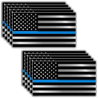 10 Pack of Thin Blue Line Police Officer BLM American Flag Vinyl Decal Sticker Car Truck 3" x 5.5