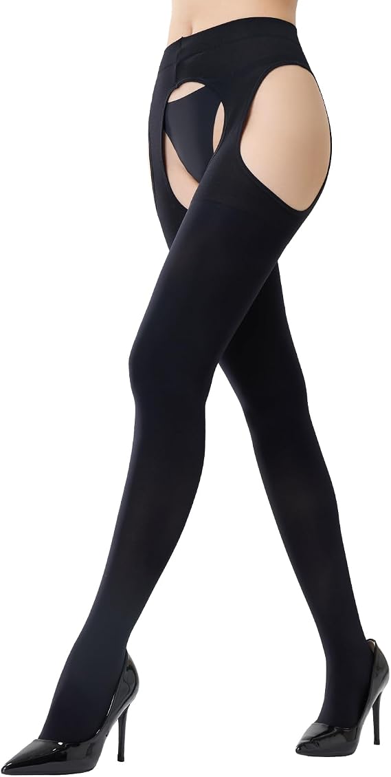 MANZI Suspender Tights for Women Opaque Garter Belt 60D Suspender Pantyhose Sheer Thigh High Stockings