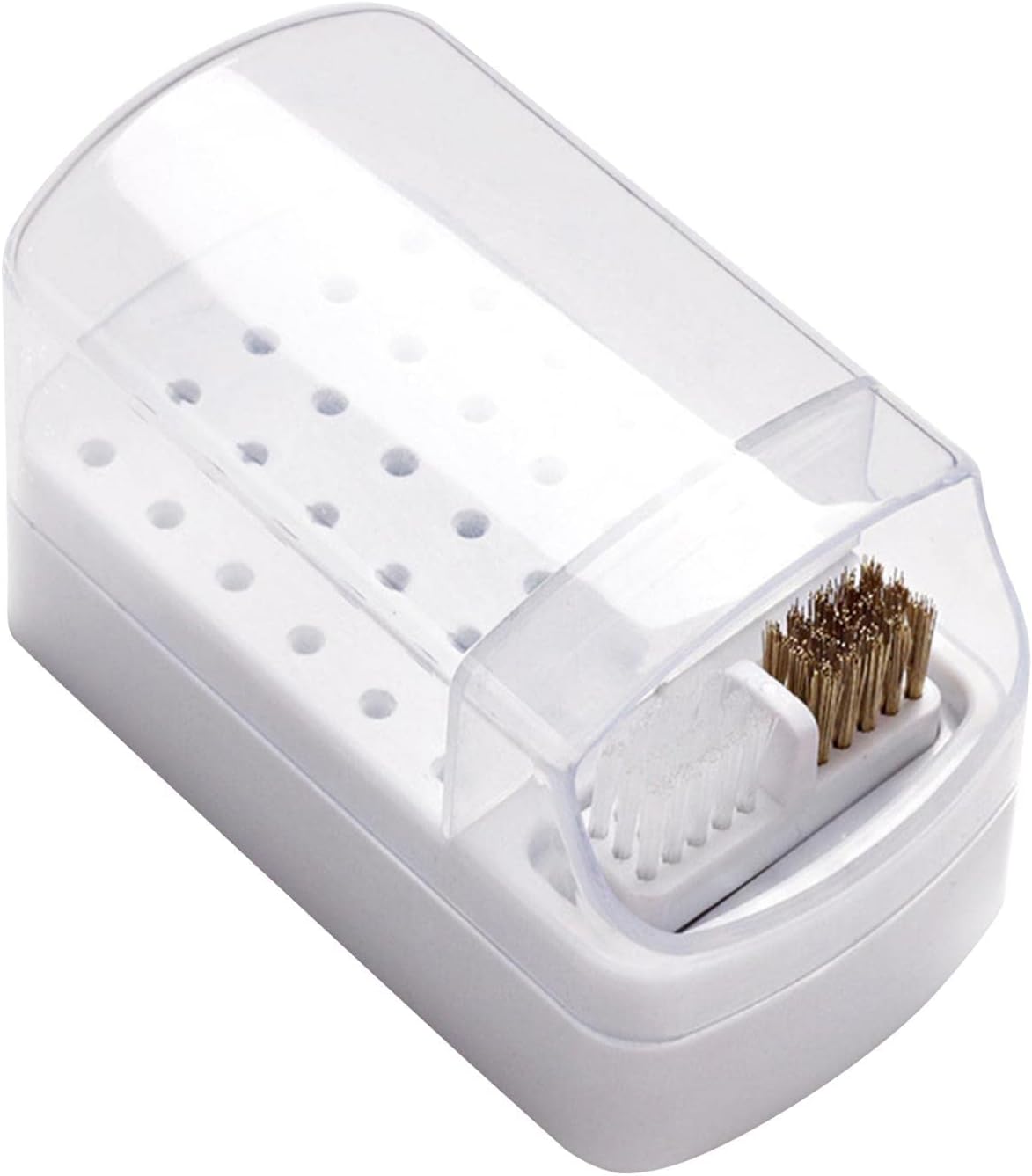 2 in 1 Nail Drill Bits Holder & Nail Drill Bits Cleaning Brush Case, Electric Nail Drill Bits Holder Stand Display Organizer Dustproof Case for Nail Manicure ToolsWhite