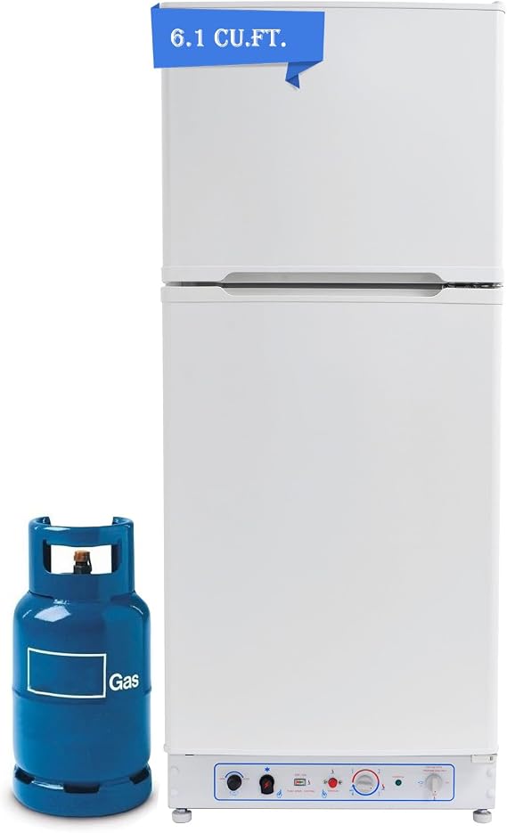 Smad 6.1 Cu.Ft Off Grid Propane Refrigerator, 2 Way RV Refrigerator with Freezer for Cabin, Boat, 110v/ Gas Fridge up Freezer White