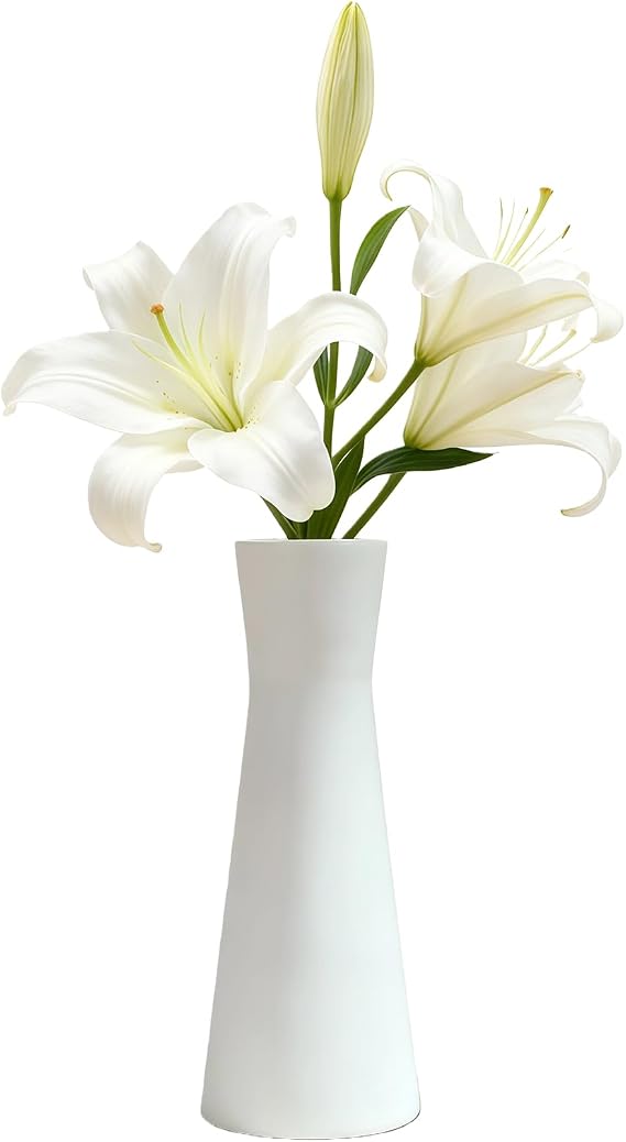 18cm White Ceramic Bud Vase Tall Conic Single Stem Flower Vase Small Floral Centerpiece for Wedding Office Home Table Decor