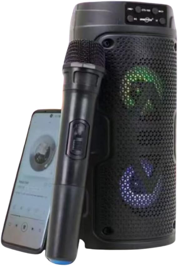 Bluetooth Karaoke Hoparlör, RGB Işıklı, 29 cm, Kablosuz Mikrofonlu, FM Radyo, USB/SD Kart/AUX