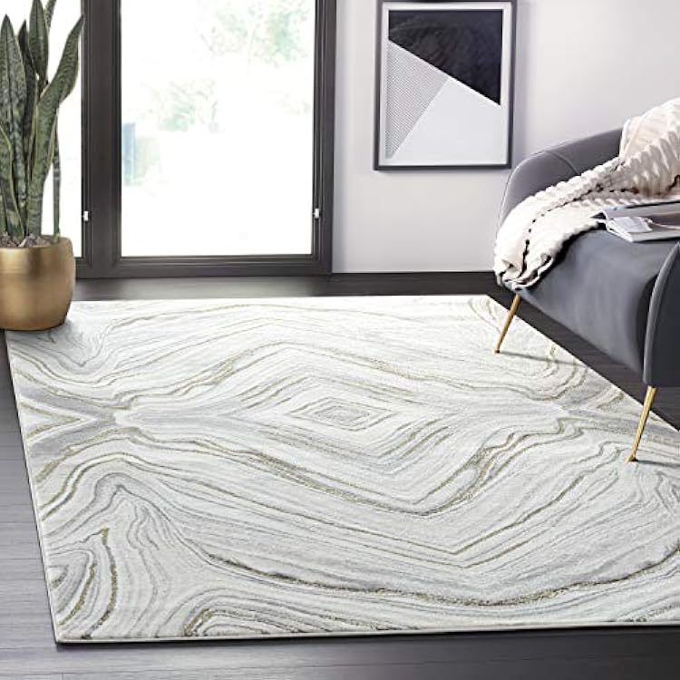 Abani Rugs Contemporary Granite Grey & Gold Bedroom Rug - Modern Swirl Design Non-Shedding 6 x 9 Area Rug