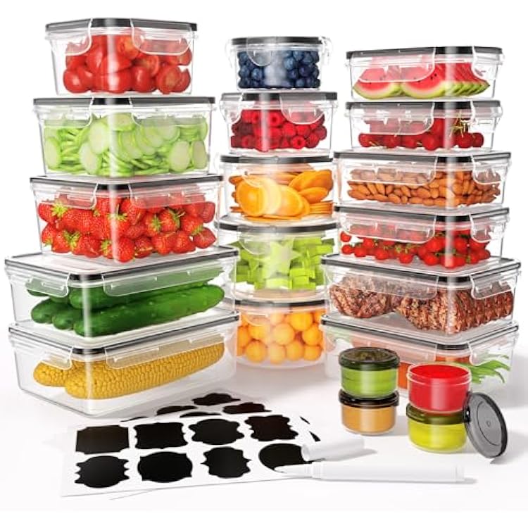 40 PCS Food Storage Containers with Lids Airtight 20 Containers & 20 Lids, Leak proof Meal Prep Container Set for Kitchen Storage, BPA-free, PVC-free Plastic, MicrowaveDishwasher Safe, Labels & Pen
