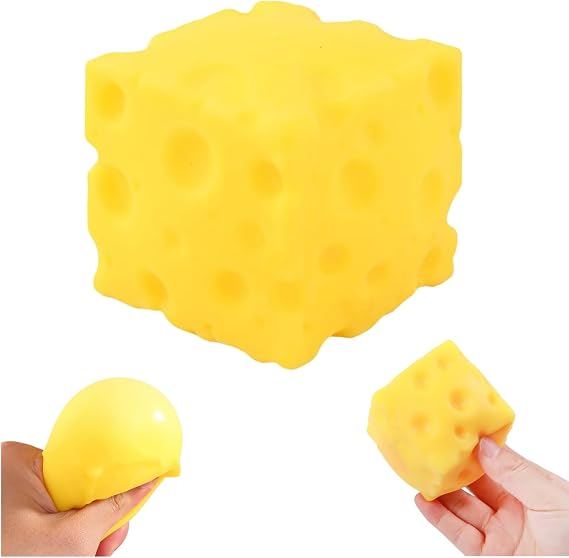 Yellow Cheese Squishy, Soft Cheese Squishy Stress Relief Block,Cheese Squeeze Stress Toy, Anxiety Relief Calming Fidget Toy for Home Office (E) (A)