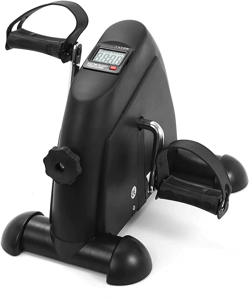 Electric Pedal Exerciser Mini Exercise Bike Under Desk Leg Pedal Exerciser Adjustable Resistance with LCD Display for Sitting Down, Unisex and Elderly