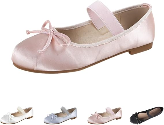Ballet Flats for Women, Rhinestone Shoes with Strap Ballet with Bow Slip on Pump, Flat Shoes Shiny Elegant Satin(Pink,38)