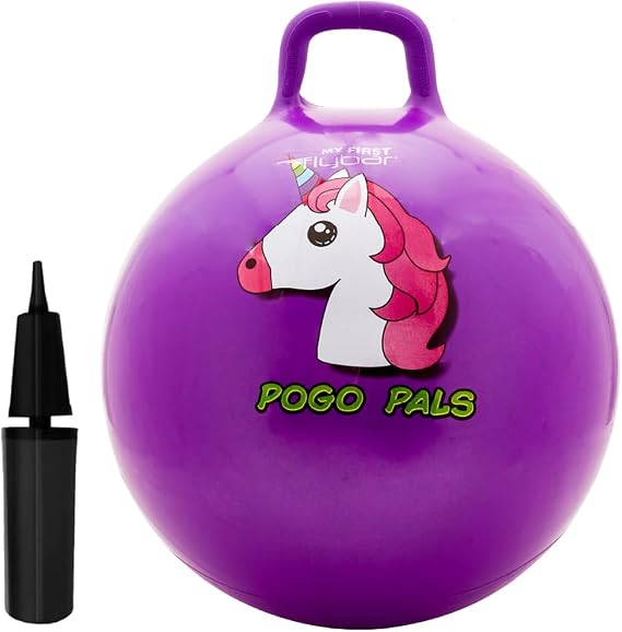 Flybar Hopper Ball for Kids, Inflatable Bouncy Ride-On Ball w/ Handle for Indoor & Outdoor Active Play, Includes Pump, Jump Ball Toy for Boys & Girls, Supports Up to 165 lbs, Ages 3+, 18-Inch, Small