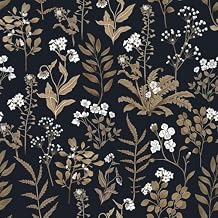 Abyssaly Black and Gold Wallpaper Dark Floral Peel and Stick Wallpaper Vintage Leaf Contact Paper Removable Self Adhesive Moody Botanical Vinyl Wrap for Bedroom Bathroom Shelf DIY Decor 17.3" x 118"