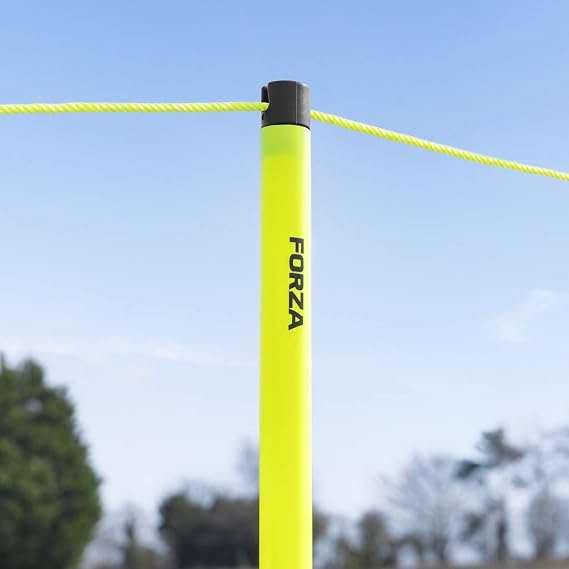 FORZA Sideline Crowd Barrier System | Portable Field Rope Barrier with Poles, Anchors & Carry Bag 65yd or 130yd Options Fluorescent Rope for High Visibility Ideal for Tournaments