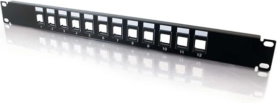 C2G 12-Port Patch Panel - Blank 1U Keystone Panel For Ethernet Cables - Works With Almost Any Snap-In Jack Including Cat6 - 03857, Black