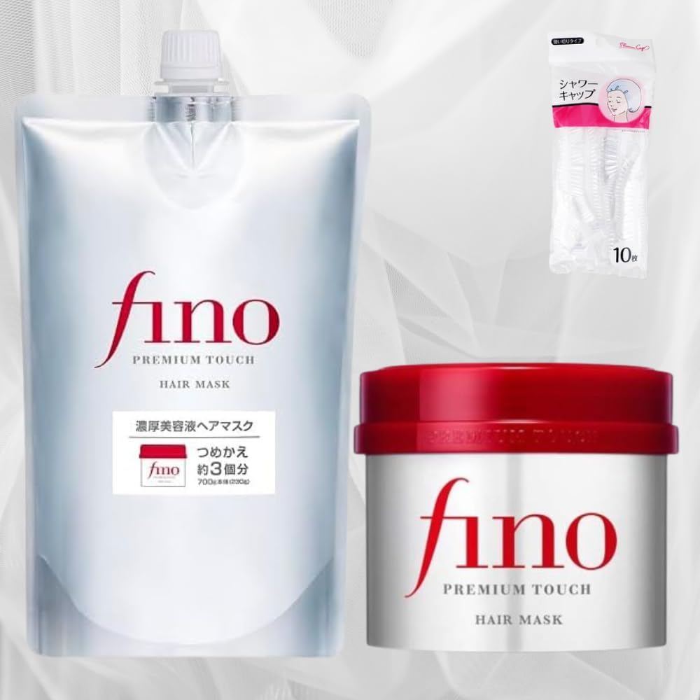 Fino Hair Mask, Fino Hair Mask, Premium Touch, Thick Serum, 8.1 oz 230 g, Refill, 24.7 oz 700 g, Set Treatment, Fine Today, Shower Cap Included
