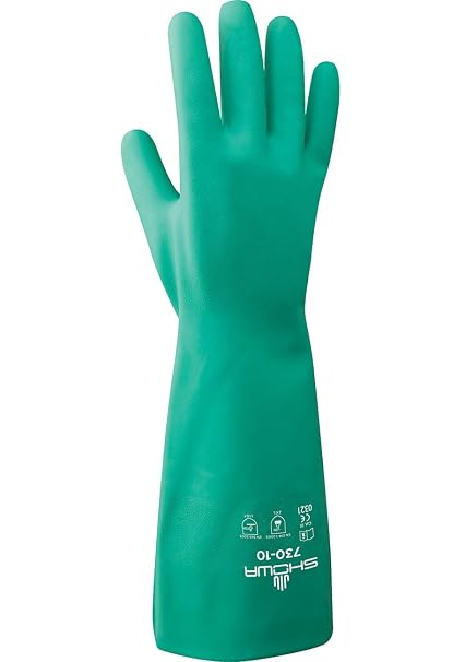 SHOWA 730 Chemical Resistant Glove, 15-mil Nitrile, Large, 12-Pack