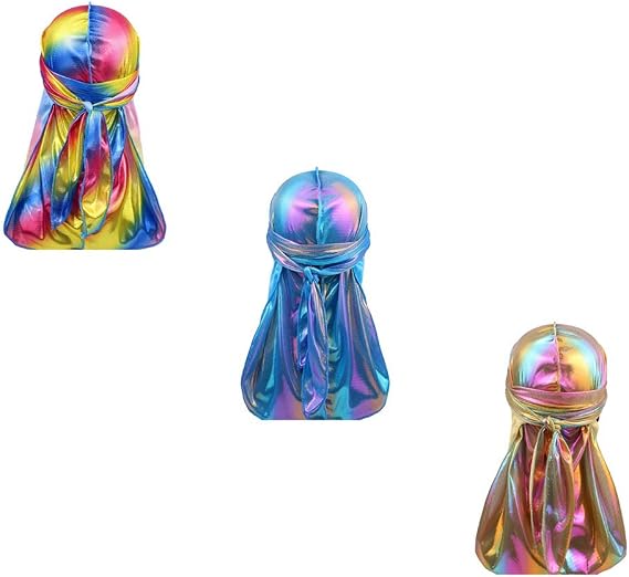 Military Camouflage Premium Silky Durags with Long Tail Colorful 360 Waves Doo rag for Men Du rag Cap (3/4 Packed)