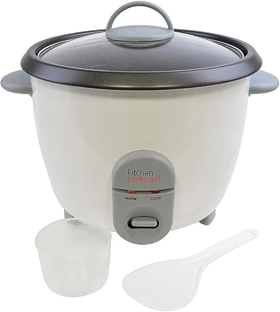 Kitchen Perfected 700W 1.8Ltr Automatic Rice Cooker - Non Stick / Removable Rice Bowl / Warm & Cook Indicators / Toughened Glass Lid / Measuring Cup / Spatula / Recipes Included - White - E3312