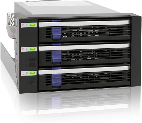 ICY DOCK 3 Bay 2.5/ 3.5in SATA/SAS Hard Drive SSD Hot Swap Backplane Enclosure in 2X 5.25 Bay | FatCage MB153SP-B