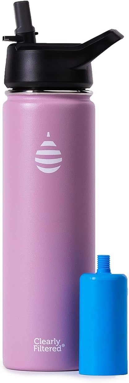 Clearly Filtered 20oz Water Bottle/Targets 200+ Contaminants/Double-Wall Insulated Stainless Steel Filtered Water Bottle BPA/BPS-Free Phthalate-Free Filters Fluoride Lead Chlorine (Pink)