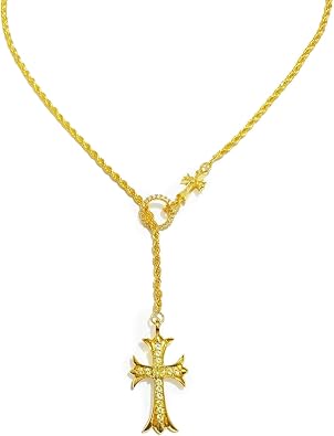 Vintage CZ Diamond Gold/Silver Chain Cross Necklace for Women,18k Gold Plated Long Pendant Y Necklace,Trendy Jewelry Gifts for Women. (18K Gold)
