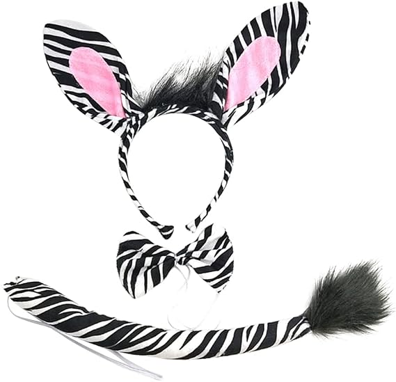 Zebra Ears Headband Tail and Bowtie Party Hair Hoop Head Band Halloween Hairband Cute Hair Band Animal Costume Accessories