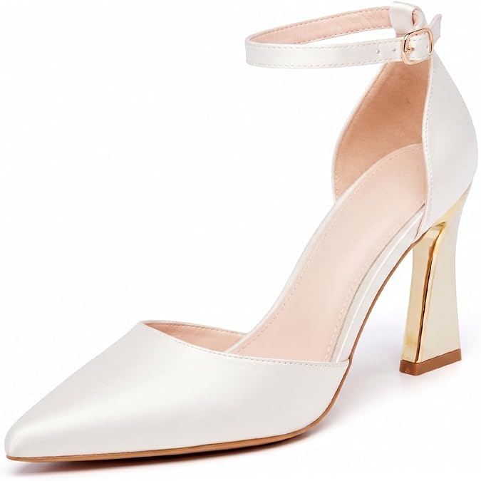 Coutgo Women's Closed Toe Pumps Buckles Ankle Strap D'Orsay Heels Elegant Dressu Shoes