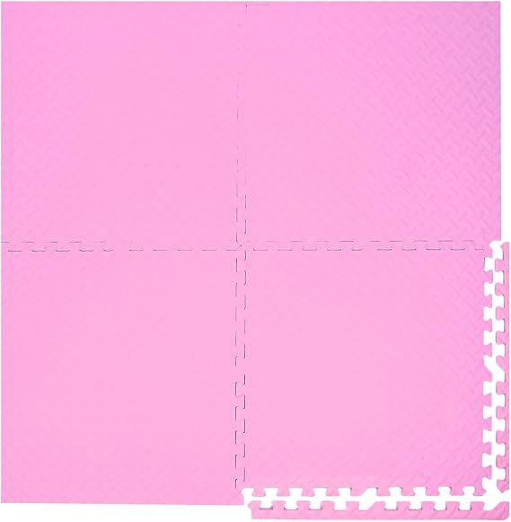 Eva Gym Flooring Exercise Mats – (60x60cm) 1cm Thick, 4 Pcs Large Heavy Duty Interlocking, Non-Slip, Yoga Foam Floor Tiles Office, Home & Kids Play (Baby Pink, 4 Tiles (16 Square Feet))