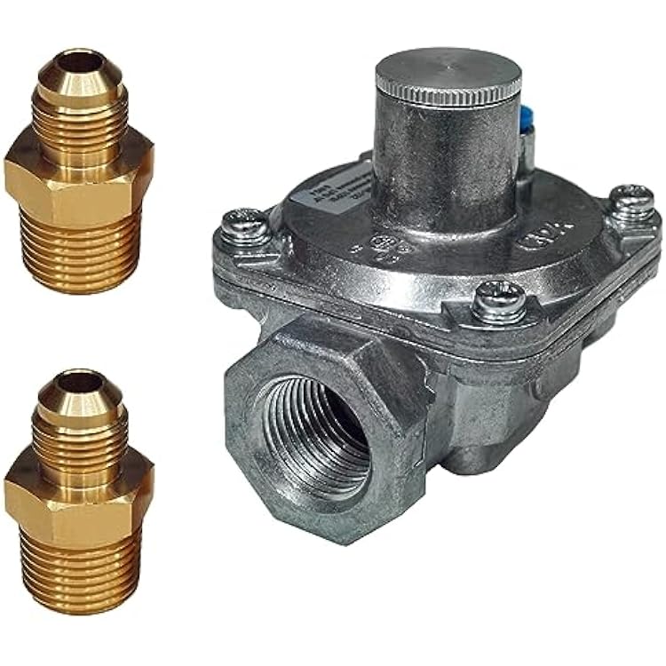 12 Natural Gas Pressure Regulator with 2 Brass Adapters 12 to 38 Male Thread, NGLPG Convertible, 12 PSI Inlet, 5-10 WC Outlet, Low-Pressure, Ideal for Grill, Heater, Oven, Stove, Cooktops