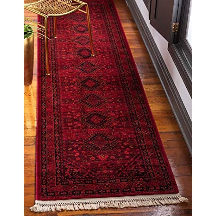 Unique Loom Tekke Collection Area Rug - Sheibani 2 7 x 10 Runner, Red Black