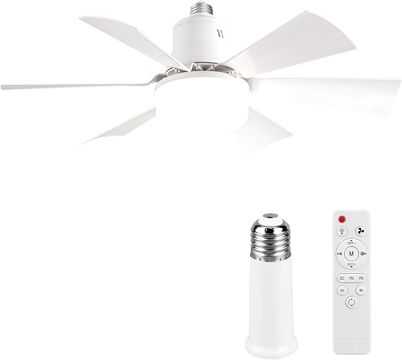 Socket Fan Light with Remote Control Ceiling Fan with Light (52cm Square Blades) (C) [Energy Class A]