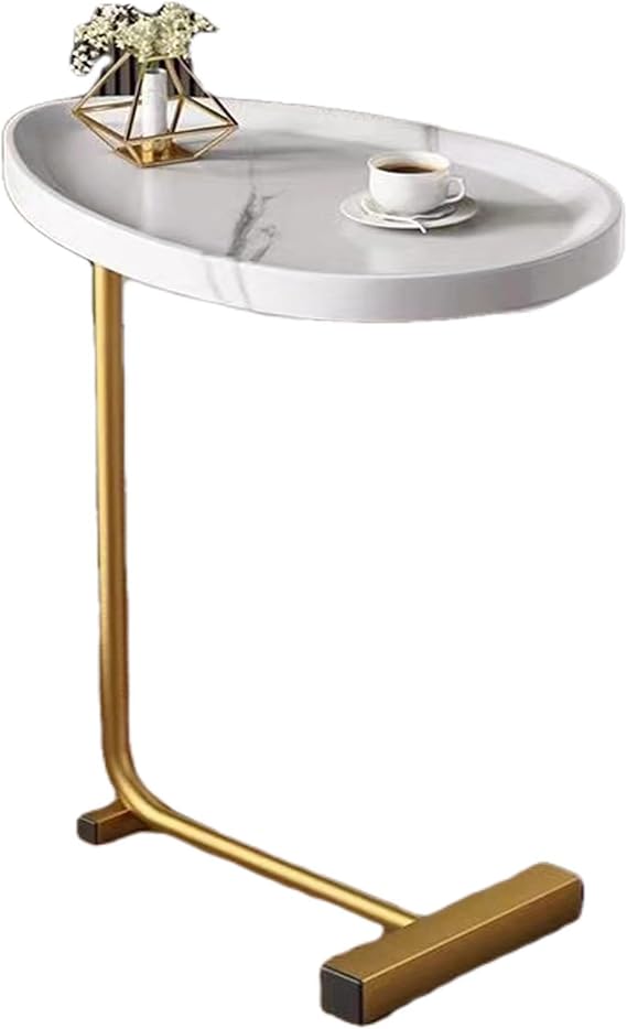 C Shaped End Table - Modern C Shaped Side Table for Sofa and Bedside, Wood C Table End Table Small Couch Side Tables That Slide Under, C Table for Bedroom Living Room (White)