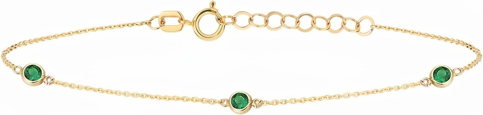 Gelin Dainty Station Bracelet for Women in 10K Solid Gold, Adjustable