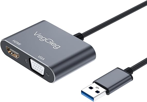 VegGieg USB-A to 4K 30Hz HDMI ve 1080P 60Hz VGA Görüntü Çevirici Kablo