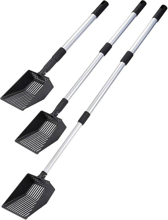 TOYPOPOR 21"-39.5" Cat Litter Scoop, Adjustable Long Handle Litter Box Scooper, Non-Stick No Bending Back Kitty Scoop, Extendable Heavy Duty Cats Pooper, Detachable Metal Pet Poop Shovel Fast Sifting