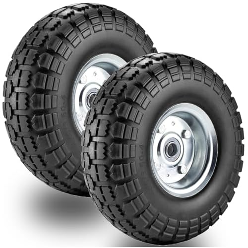 10-Inch Solid Rubber Tire Wheels Replacement 4.103.50-4 Tires and Wheels Flat Free Tire for Hand Truck, Wheelbarrow, Gorilla Carts2-Pack Silver