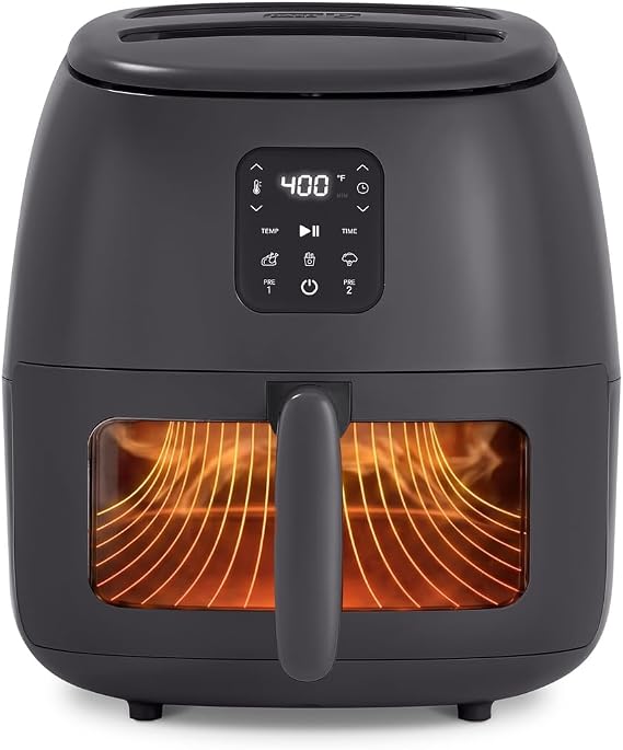 Dash 6QT Infrared Digital Air Fryer - Safe Ceramic Nonstick, Basket Style, Viewing Window, Custom Presets & Auto Shake Reminder - Dishwasher Safe Parts, 6 Quart Family-Size Air Fryer