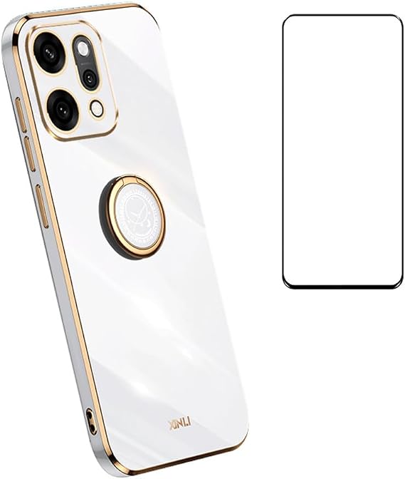 Compatible with Oppo Reno 14 Pro Case Slim Soft Cover with Screen Protector,TPU Bumper with Kickstand Ring Holder Protective Cover,White