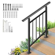 Upgrade 2 in 1 3 Step Stair&Horizontal Handrails, Adjustable 40"x38" Stair Railing Kits, Black Wrought Iron Hand Rails for Outdoor Steps,Concrete Step, Porch Railing, with Installation Kit