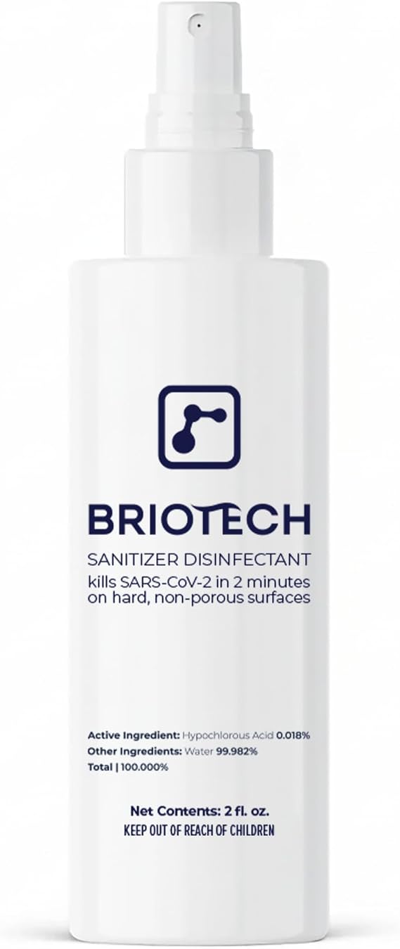 BRIOTECH Sanitizer Disinfectant Hypochlorous Spray, 2 fl oz Travel Size