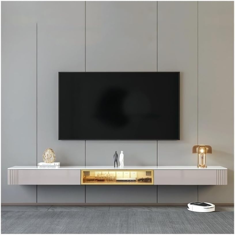 tv Stand Unit TV Cabinet, Coffee Table Combination, Living Room, Rock Board, Solid Wood Wall Mounted TV Cabinet (with Lights) Living Room Furniture(Large)