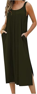 Women Casual Loose Tank Dresses Sleeveless Tank Nightgown Swing Pleated Beach Vacation Dress Wide Strap Sleepwear
