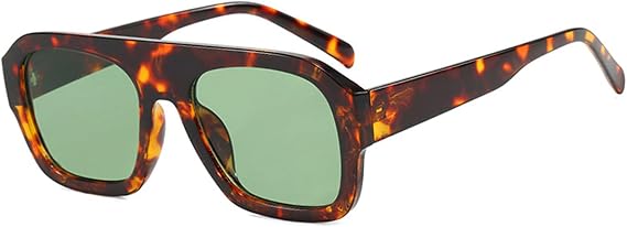Trendy Square Sunglasses for Women Men Retro Pilot Sunglasses Fashion 70s Stylish Flat Top Shades
