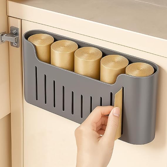 Wall-mounted Kitchen Cabinet Rack，Plastic Wrap Storage Rack，Grey | Rust-resistant, for storing plastic wrap，aluminum foil, can be mounted on a solid cabinet door or wall，No-drill Storage rack