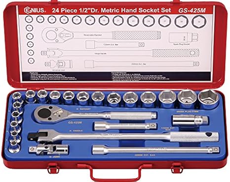 Genius Tools 24 Piece 1/2" Dr. Metric Hand Socket Set GS-425M