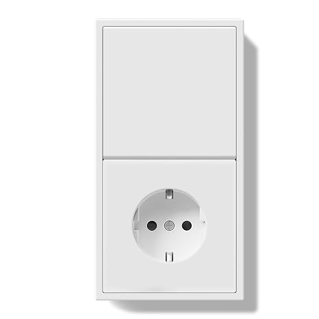 Light Switch with Socket Single 1-Way Double Wall Switch with PC Frame 80 x 150 mm Flush-Mounted Socket with Light Switch Easy Assembly White