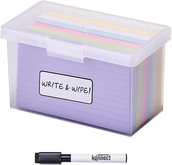 Bostitch Konnect Storage Containers with Lids, Office Organizer, Clear Plastic Box, Stackable for Index Cards, Labels, 1 Qt