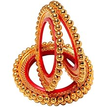 Jewar Bangles Set of 4, Traditional Rajasthani Gokhru Design, Two-Tone Gold Plated, Adorned with AD CZ Stones, Handmade Meena Work, Round Ball Brass Bangles, Fashion Jewelry for Women & Girls